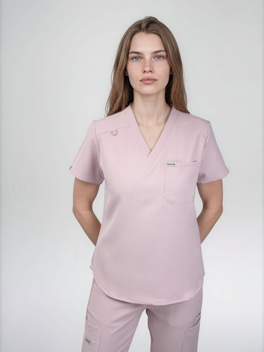 IRONIK 1 Pocket Contour Scrub Top – Blush Pink - IRONIK Scrubs