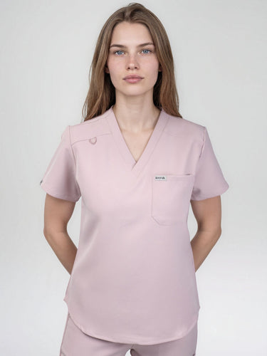 IRONIK 1 Pocket Contour Scrub Top – Blush Pink - IRONIK Scrubs
