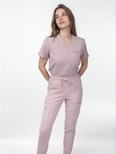 IRONIK 1 Pocket Contour Scrub Top – Blush Pink - IRONIK Scrubs