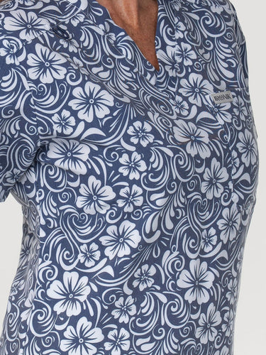 IRONIK 1 Pocket Contour Scrub Top - Navy Floral Print - IRONIK Scrubs