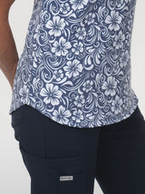 IRONIK 1 Pocket Contour Scrub Top - Navy Floral Print - IRONIK Scrubs