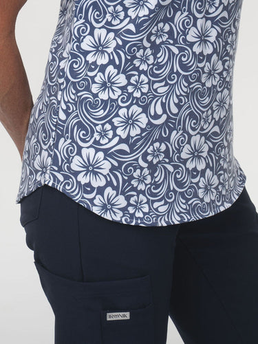 IRONIK 1 Pocket Contour Scrub Top - Navy Floral Print - IRONIK Scrubs