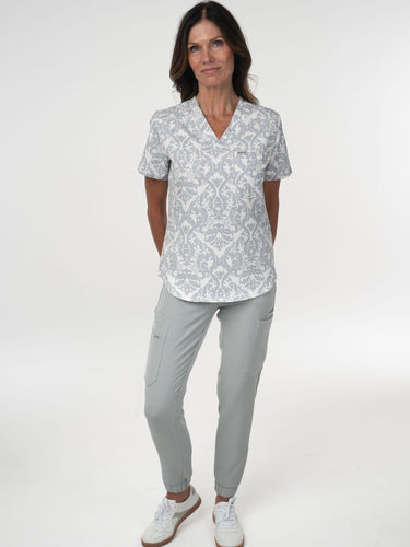 IRONIK Damask Pattern Top Scrub Set - 1 Pocket Top & Joggers - IRONIK Scrubs