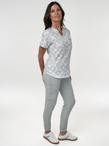 IRONIK Damask Pattern Top Scrub Set - 1 Pocket Top & Joggers - IRONIK Scrubs