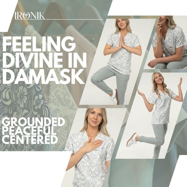 IRONIK Damask Pattern Top Scrub Set - Top & Joggers - IRONIK Scrubs