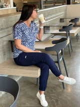 IRONIK Navy Floral Pattern Top Scrub Set - Top & Joggers - IRONIK Scrubs