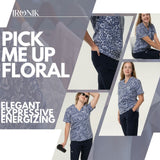 IRONIK Navy Floral Pattern Top Scrub Set - Top & Joggers - IRONIK Scrubs