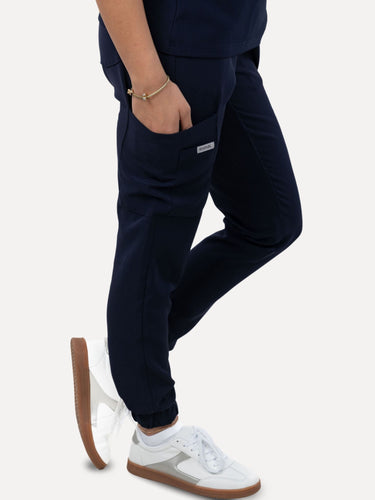 IRONIK Navy Floral Pattern Top Scrub Set - Top & Joggers - IRONIK Scrubs