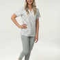 Women’s Damask Print Scrub Set – Elegant Patterned Top & Seafoam Joggers Eco - Friendly Fabric Uniform - IRONIK Scrubs