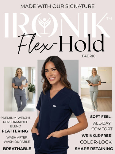 Women’s Navy Blue Scrub Set with Cargo Pants – 3 Pocket Top & 10 Pocket Pants Eco - Friendly Fabric Professional Uniform - IRONIK Scrubs