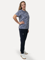 Women’s Navy Floral Scrub Set – Printed Top & Navy Joggers Eco - Friendly Stretch Fabric Uniform - IRONIK Scrubs