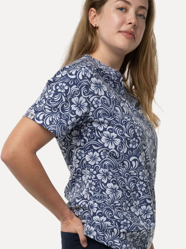 Women’s Navy Floral Scrub Set – Printed Top & Navy Joggers Eco - Friendly Stretch Fabric Uniform - IRONIK Scrubs