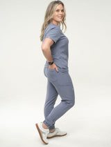 Women’s Twilight Sky Blue Scrub Set with Joggers – 3 Pocket Top & 10 Pocket Joggers Eco - Friendly Fabric Flattering Uniform - IRONIK Scrubs