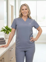 Women’s Twilight Sky Blue Scrub Set with Joggers – 3 Pocket Top & 10 Pocket Joggers Eco - Friendly Fabric Flattering Uniform - IRONIK Scrubs